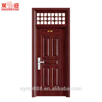 Alta qualidade de aço da porta principal travessão design moderno porta de entrada de bloqueio de segurança folha de ferro com alça